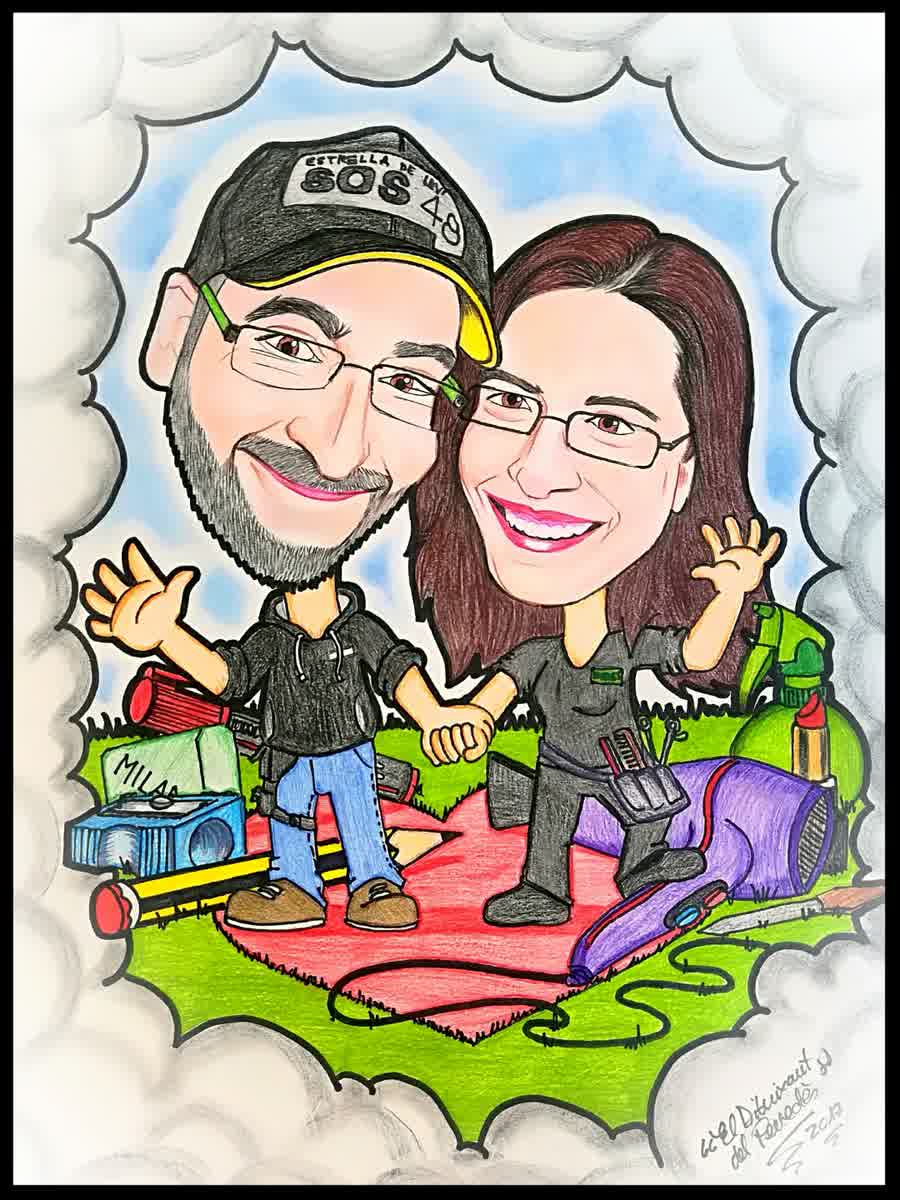 Caricatura de parella en escena